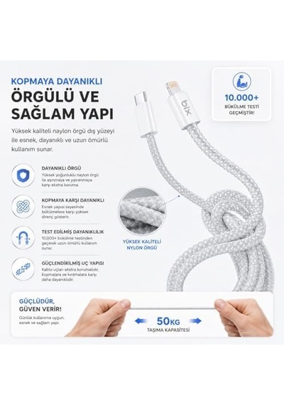 T4cl-bk 1 Metre Siyah 27w Type C To Lightning Şarj Kablosu, Manyetik Tasarımlı Örgülü Hızlı Şarj Ve Data Kablosu, Tüm Lightning İphone Ve İpad İle Tam Uyumluluk