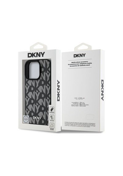 Apple Uyumlu iPhone 15 Pro Max Kılıf Dkny Lisanslı M-safe Şarj Özellikli 3d Yazılı Grid Pattern Kapak Gri