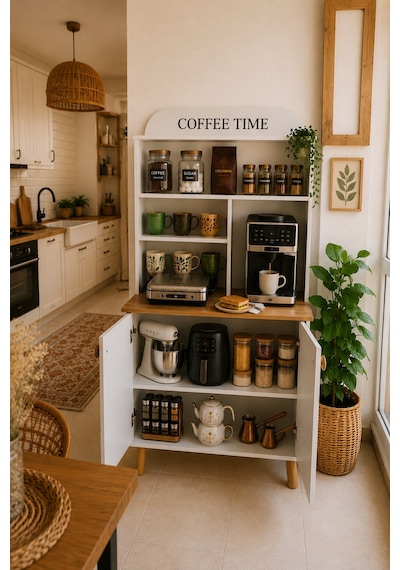 Coffeelina Çok Amaçlı Kahve Köşesi & Modern Mutfak Dolabı Beyaz Meşe Beyaz Meşe Coffeelina Çok Amaçlı Kahve Köşesi & Modern Mutfak Dolabı Beyaz Meşe Beyaz Meşe