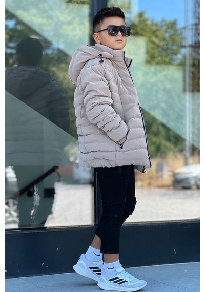 Pina Kids Erkek Çocuk Çıkarılabilir Kapüşonlu Sık Dikişli Nova Kumaş Kışlık Şişme Mont Km4016 Bej