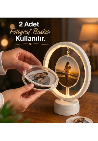Led Işıklı Yuvarlak Fotoğraf Çerçevesi-kişiye Özel Fotoğraf Baskılı Dekoratif Gece Lambası