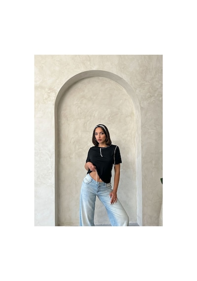 Verymoda Çoban Dikişli Tişört D2629 Siyah