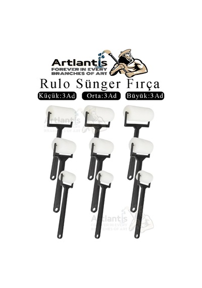 Sünger Rulo Fırça 9 Lu 1 Paket Siyah Plastik Saplı Boyama Süngeri Sanatsal Sünger Boya Fırçası Parmak Guaj Akrilik Boya