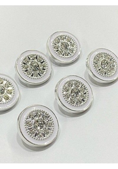 Taşlı Düğme /beyaz Mineli Gümüş Metalize / 6 Lı Set / 2,5 Cm