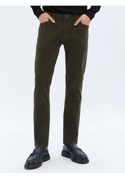 Kip Haki Dokuma Slim Fit Kadife Casual Pamuk Karışımlı Pantolon 406629 Haki