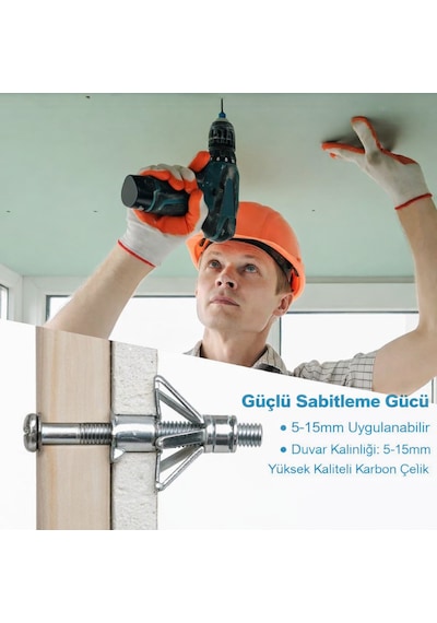 4x46 Metal Paraşüt Dübeli Alçıpan, Çelik, Tuğla & Bims Duvar Uyumlu Boşluk Dübel 5 Adet