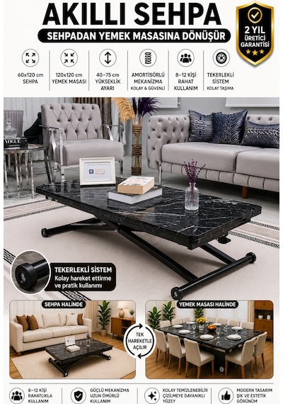 Home Üst Tabla Mdf Siyah Mermer Oval Köşe Alt Ayak Siyah