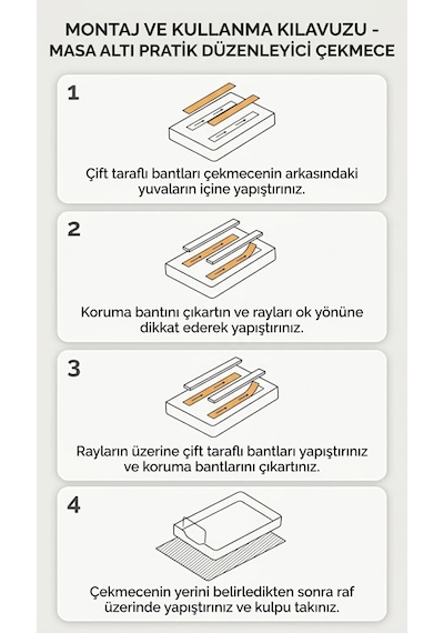 Çok Amaçlı Raylı Dolap İçi Çekmece Organizer Sürgülü Mutfak Banyo Kiler Düzenleyici Organizer 1 Adet Beyaz