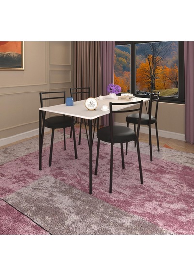 Bakbudaiyi Metal Sandalye Masum 6 Lı Syhsyh Mutfak Sandalyesi Suni Deri Siyah Minder Siyah Boya Metal
