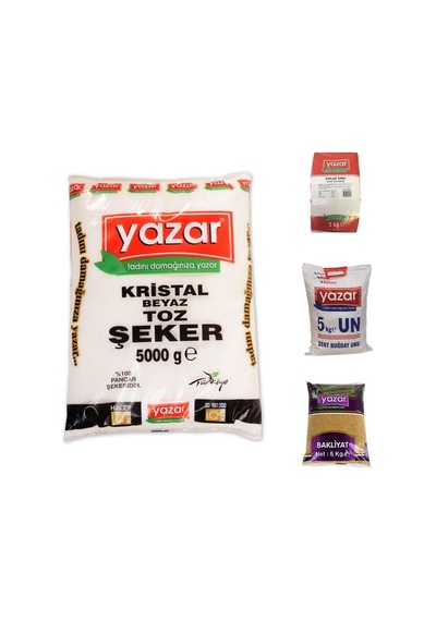 Yazar Kuru Gıda Seti 5kg Yulaf Unu+5kg Pilavlık Bulgur+5kg Çok Amaçlı Un+5kg Toz Şeker 20