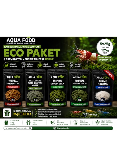 Aqua Food Eco Karides Yem Paketi 125 G 4 Premium Yem + 25 G Shrimp Mineral Hediyeli