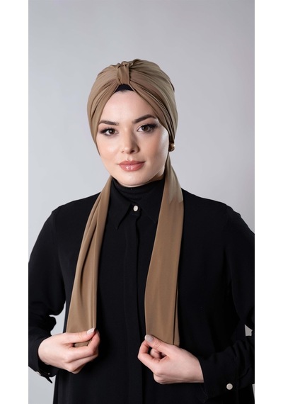 Hürrem Bone Taba Pratik Hazır Geçmeli Tesettür Bone Sandy Kumaş Atkılı 2204 33 Taba