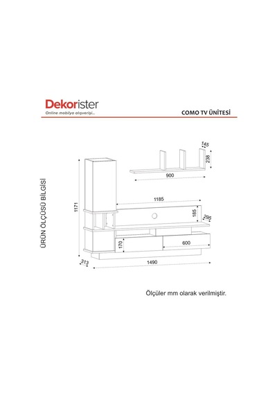 Dekorister Como Tv Ünitesi Beyaz-Cordoba Dekorister Como Tv Ünitesi Beyaz-Cordoba