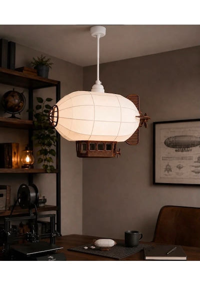3dlab Zeplin Avize Dekoratif Hava Gemisi Lamba Modern 3d Baskı Avize Beyaz