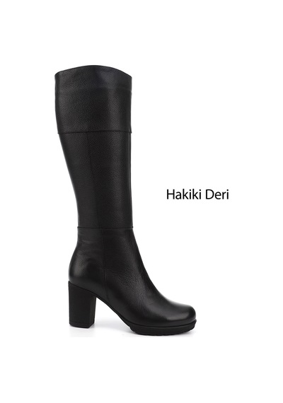 Gönderi(R) Gönderir Kadın Siyah Floter Fermuarlı Kalın Topuklu Hakiki Deri Çizme Gkzc13444602 Siyah