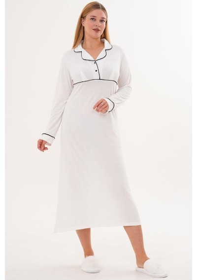 Mecit Pijama Mecit 6334 Ekru Kadın Sabahlıklı Gecelik Takımı Ekru