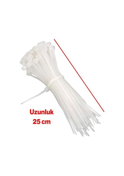 Plastik Cırt Kelepçe 100 Adet 3.6x250 Mm Beyaz Renk Zip Kablo Bağı Çok Amaçlı Bağlama 0.5 MM