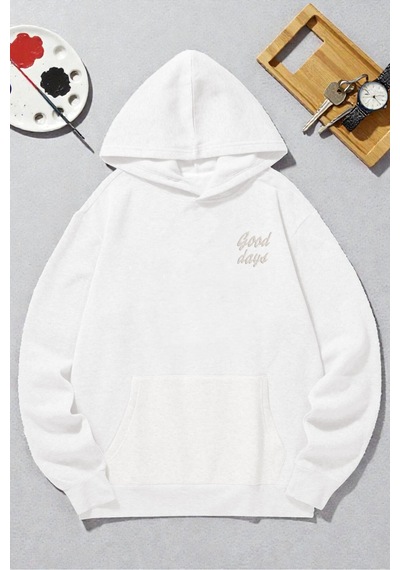 Uyguntarz Unisex Good Days Baskılı Oversize Sweatshirt beyaz