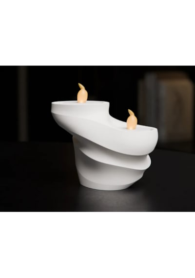 Dekoratif İkili Mumluk - Tealight Led Mum Uyumlu Modern Basamaklı Ev Aksesuarı Hediyelik Obje Antrasit - Beyaz