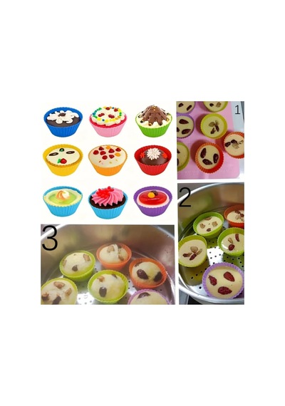 12 Adet Silikon Tekrar Kullanılabilir Muffin, Kek, Cupcake Kalıbı Kalıpları Çok Renkli