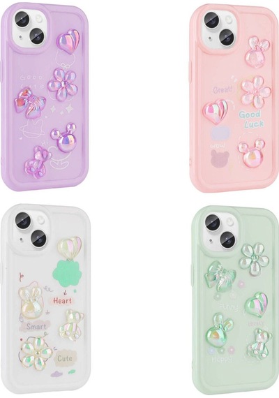 Apple iPhone Uyumlu 15 Plus Kabartma Figürlü Parlak Csk Zore Toys Silikon Kılıf beyaz
