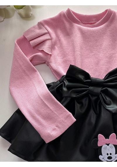 Özge Başaran Deri Etek, Pembe Badi Ve Diz Altı Çorap Takım 6-9 Aydan 6 Yaşa Kadar Kız Çocuk Pembe