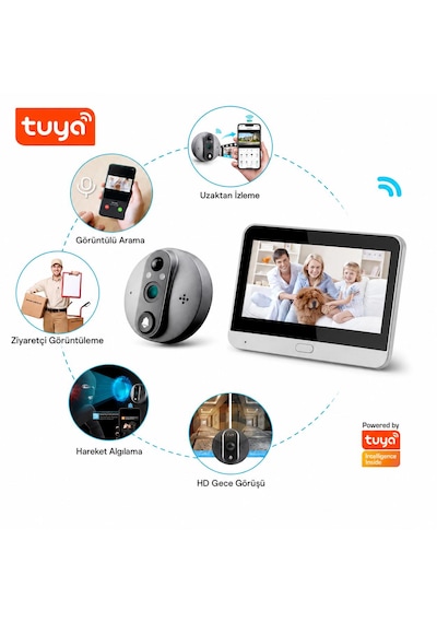 Cmr101 Kapı Zilli Kameramı Ekranlı Güvenlik Kamerası 1080p 2mp Full Hd Görüntü 4.3 İnç Ekran Wifi Akıllı Kapı Kamerası 4.3" Ekran 1080p Hd Görüntülü Kapı Dürbünü Pır Sensörlü