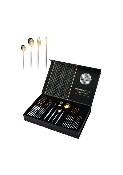 410 Çelik 24 Parça Gold Yemek Kaşık Çatal Bıçak Seti Cin518bysr