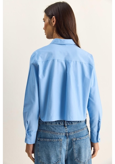 Shade Kadın Dantel Detaylı Poplin Crop Gömlek Dg261024 60286098 - Mavi