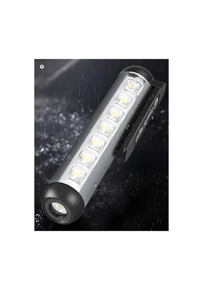 Mıknatıslı 4 Mod'lu 7 Led'li Mini El Feneri Şarjlı, Kamp Lambası Gece Aydınlatması Gri