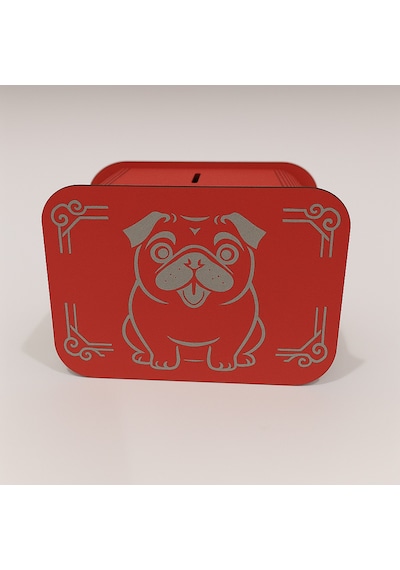 Köpek Kumbara - Ağaç İşleme -ceviz Ağacı-kırmızı