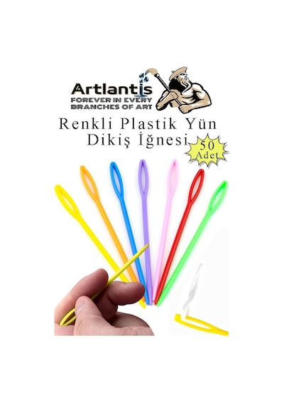 Renkli Plastik Yün İğnesi 9 Cm 50 Adet Plastik Dikiş İğnesi Plastik Örgü Dikme İplik İğne Dokuma İğnesi