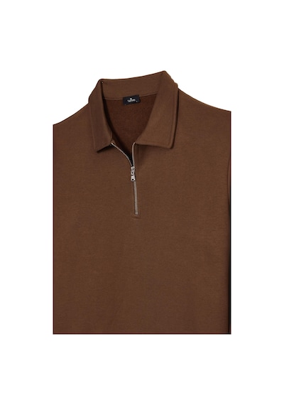Tudors Erkek Relax Fit Rahat Kesim Pamuklu 3 İplik Fermuarlı Polo Yaka Koyu Vizon Sweatshirt-41822 Koyu Vizon