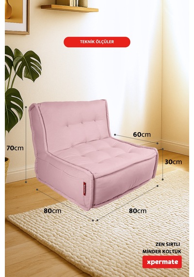 Xpermate Zen Sırtlı Minder İskandinav Tarzı Minder 80x60 Pembe