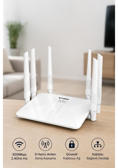 Premium Wifi Router 300mbps 6 Antenli 4 Portlu Wr50q Beyaz Aktarım Cihaz Kablosuz