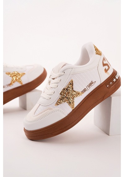 Muggo Galaxy Yıldız Detaylı Bağcıklı Çocuk Günlük Sneaker Spor Ayakkabı Beyaz