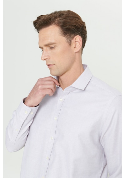 AC&Co / Altınyıldız Classics Erkek Bordo Beyaz Slim Fit Dar Kesim Klasik Yaka Pamuklu Armürlü Gömlek Bordo Beyaz