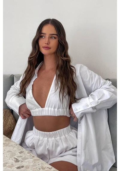 Seeh Beyaz Oversize Basic Kadın Gömlek Sh268