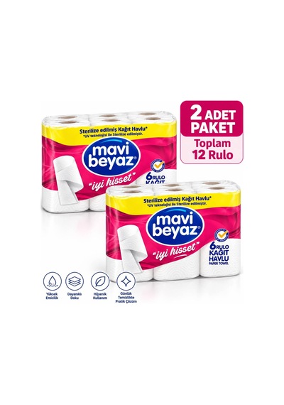 Mavi Beyaz Rulo Havlu 2 6 Lı - 938371567