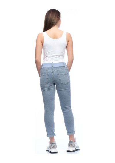 Busa Hamile Çizgili Alt Karın Destekli Mom Fit Kot Pantolon Mavi-mavi