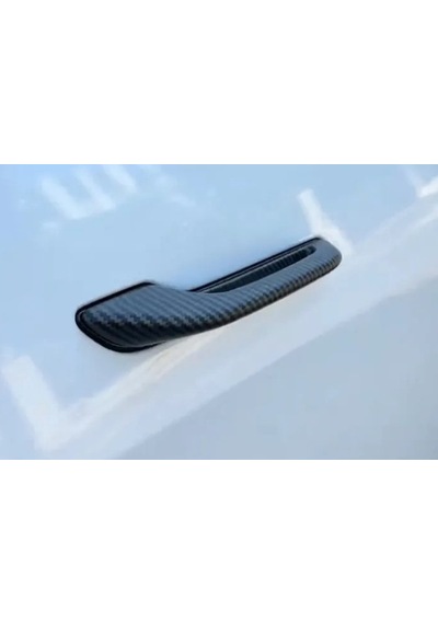 Tesla Model 3 / Y Uyumlu Karbon Fiber Görünümlü Dış Kapı Kolu Kaplama Seti - 4 Adet Çizilme Önleyici