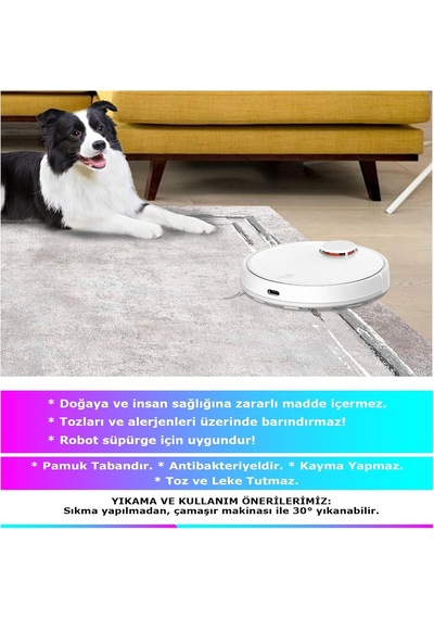 Lareny Kadife Pamuk Tabanlı Yıkanabilen Kaydırmaz Antibakteriyel Salon Halısı 120x180 Çok Renkli