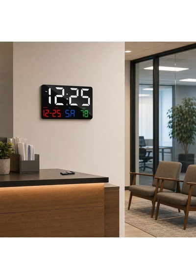 Renkli Led Dijital Duvar Saati 25x16 Cm Büyük Ekran, Siyah Diğer