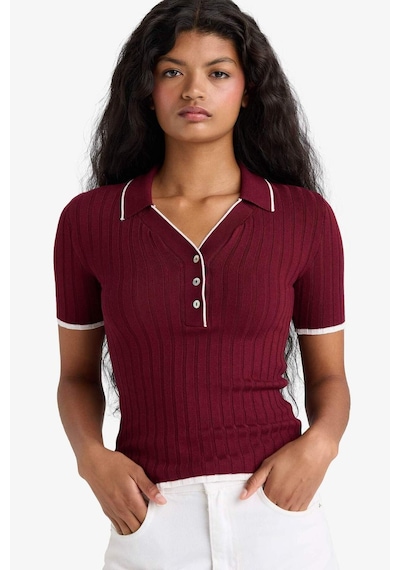 Defacto Fitted Polo Yaka Triko Kısa Kollu Kazak F7771ax25aubr59 Bordo