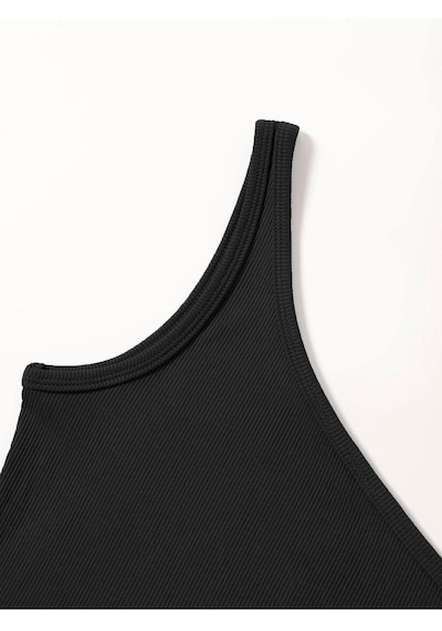 Liona Asimetrik Yaka Kolsuz Tek Omuz Askılı Siyah Renk Fitilli Crop Top Bluz Siyah