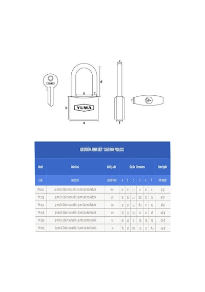 Asma Kilit Gri Döküm Yuma Ym-1032 32mm