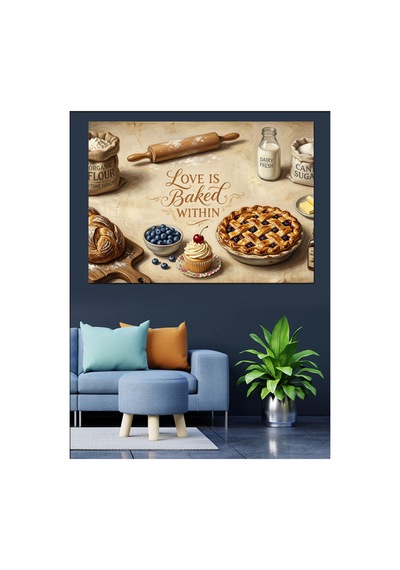 Mutfakta Sevgiyle Pişmiş Ev Turtası Yağlı Boya Dokulu Kanvas Tablo Canvas Tablosu