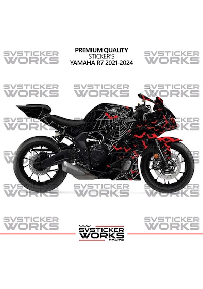 Yamaha R7 Kaplama Sticker Crimson Web Design Motor Kaplama Modeli Hazır Kit 2019-2024 Uyumlu Siyah