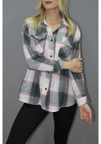 Saklımoda Oversize Ekose Gömlek Yeşil - 4686.140 Çok Renkli