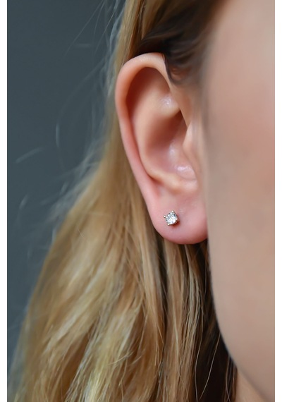 Papatya Silver 925 Ayar Gümüş Rose Kaplama Zirkon Taşlı Tektaş Küpe 4,0mm.